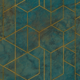 Grandeco Grand Onyx Geo Teal Metallic Wallpaper - WL2501