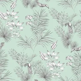 Ohpopsi Toucan Toile Rainforest Duck Egg Wallpaper - WLD53113W