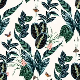 Ohpopsi Spirit Tropical Butterflies Wilderness White Wallpaper - WLD53122W
