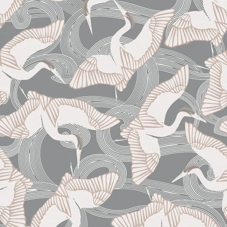 Ted Baker Fantasia Cranes Cream/Grey Wallpaper - 12621