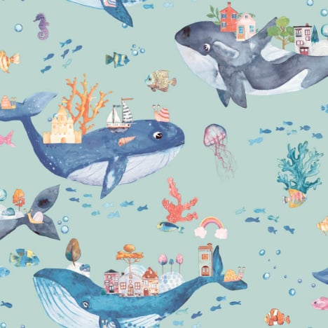 Holden Decor Whale Town Soft Teal Wallpaper - 13221