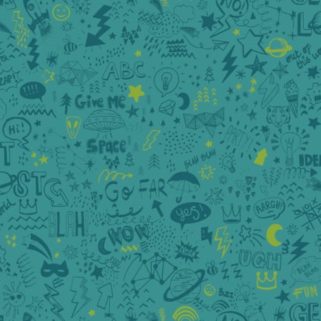 Holden Decor Doodle Teal/Yellow Wallpaper - 13341