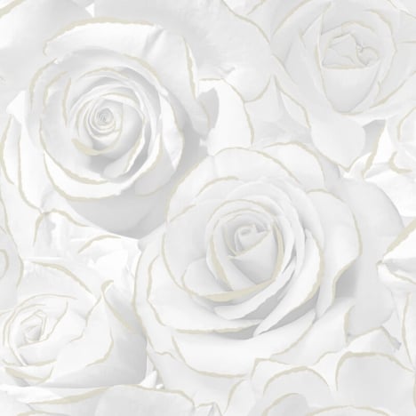 Muriva Madison Rose Floral White Glitter Wallpaper - 139525