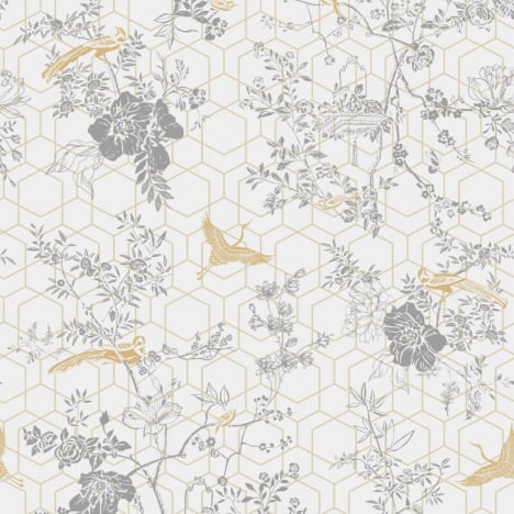 Lipsy London Himara Geo Floral Grey/Gold Metallic Wallpaper - 144072