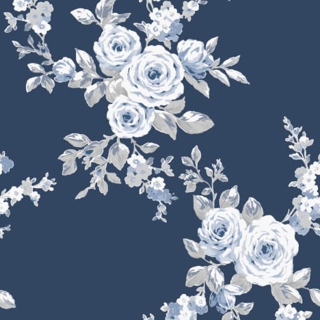 Catherine Lansfield Canterbury Floral Blue Wallpaper - 165505
