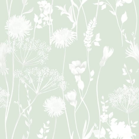 Catherine Lansfield Meadowsweet Floral Green Wallpaper - 165580
