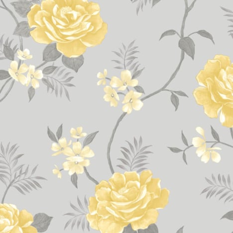 Muriva Rosalind Floral Rose Grey/Oche Metallic Wallpaper - 170501