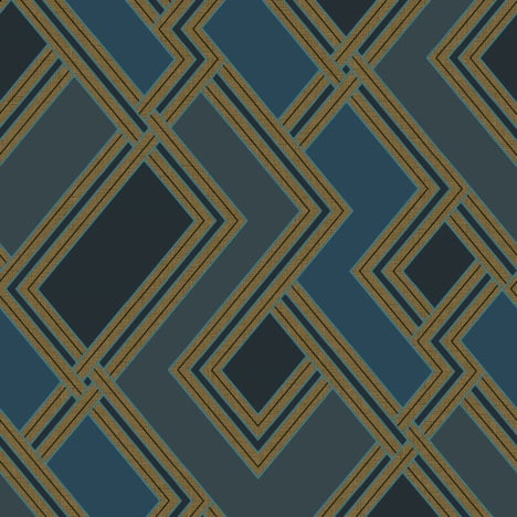 Grandeco Asperia Fabric Geometric Blue/Gold Wallpaper - 177502