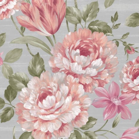 Muriva Fayre Floral Pink/Grey Wallpaper - 194301