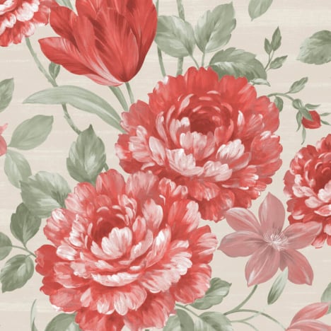 Muriva Fayre Floral Red/Cream Wallpaper - 194303