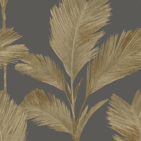 Belgravia Decor Alessia Leaf Charcoal/Gold Metallic Wallpaper - 214