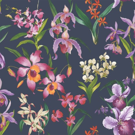 Rasch Maya Floral Orchard Navy Multi Wallpaper - 283678