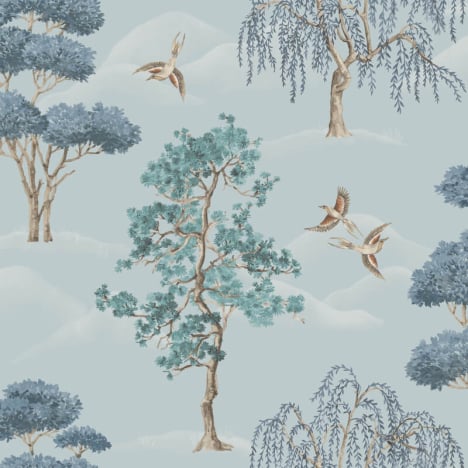 Rasch Maya Willow Woodland Blue Wallpaper - 283883
