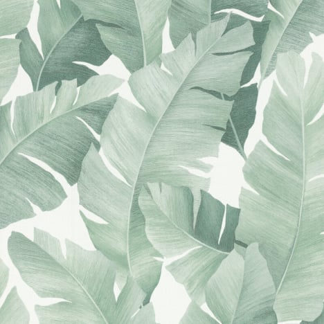 Galerie Large Leaf Green/White Wallpaper - 31650