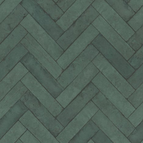 Rasch Herringbone Brick Green Wallpaper - 499155
