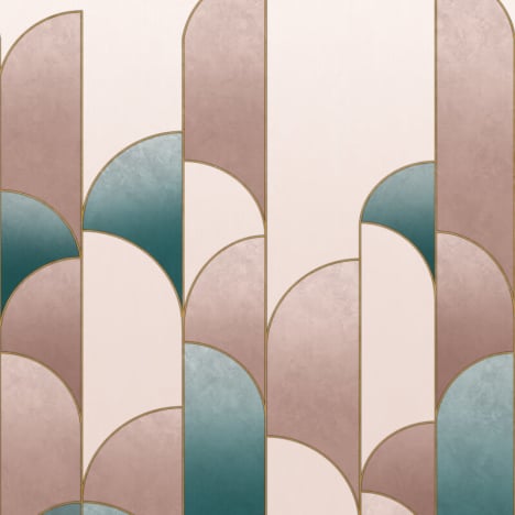 Rasch Modern Deco Geometric Blush Pink/Sea Green Wall Mural - 552157