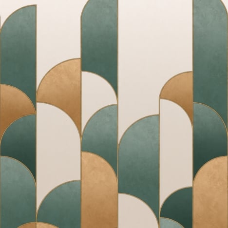 Rasch Modern Deco Geometric Emerald/Gold Wall Mural - 552171