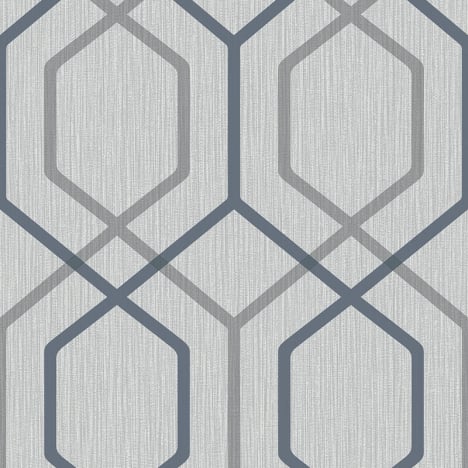 Belgravia Decor Oria Hex Navy/Grey Glitter Wallpaper - 6733