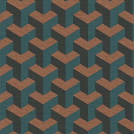 Daniel Hechter 3D Geometric Green/Orange Metallic Wallpaper - 78150-2