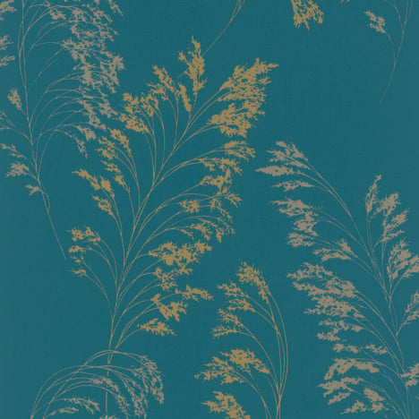 Galerie Olio Grass Fronds Teal/Gold Metallic Wallpaper - 82344