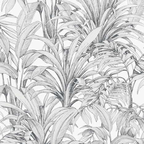 Grandeco Asperia Linear Leaf White/Black Wallpaper - A51401