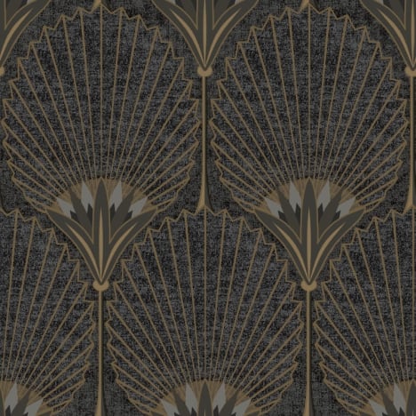 Grandeco Asperia Nile Palm Fan Black/Gold Wallpaper - A54901