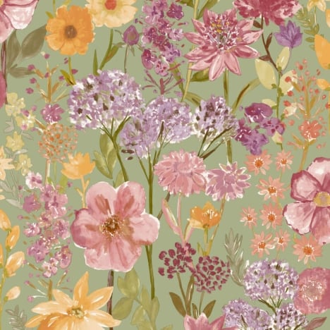 Grandeco Wildflowers Floral Sage Multi Wallpaper - A61601