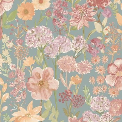 Grandeco Wildflowers Floral Blue Multi Wallpaper - A61604