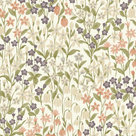 Grandeco Bluebell Floral Cream Multi Wallpaper - A64101
