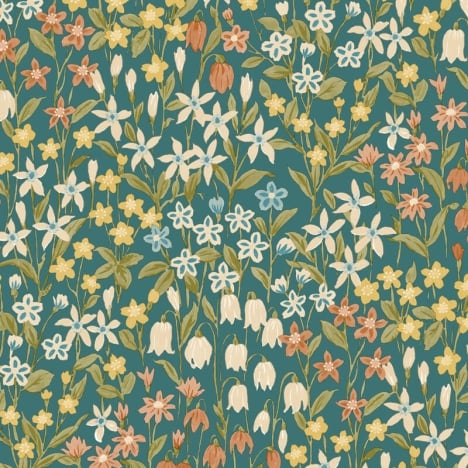 Grandeco Bluebell Floral Green Multi Wallpaper - A64103
