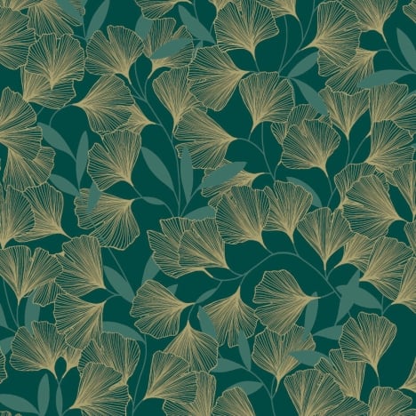 Grandeco Attitude Ginko Leafy Floral Green/Gold Metallic Wallpaper - A64403