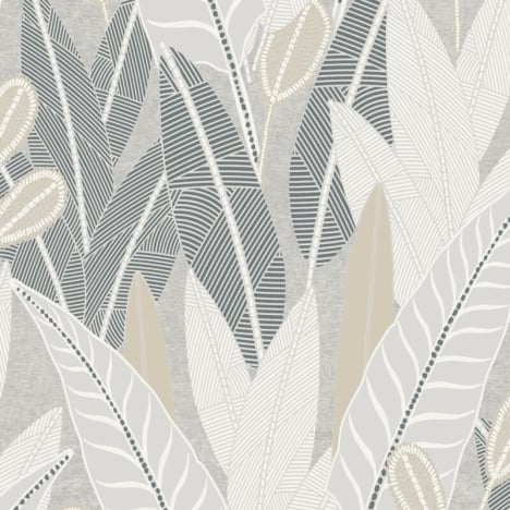Grandeco Attitude Savannah Leafy Tropical Grey Metallic Wallpaper - A65701