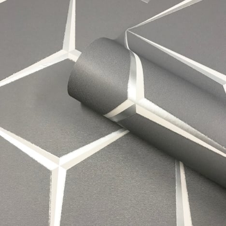 Belgravia Decor Geometric Grey/Silver Glitter Wallpaper - 9743