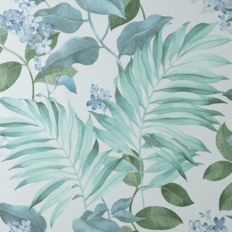 Crown Eden Tropical Leaves Grey/Blue Wallpaper - M1651