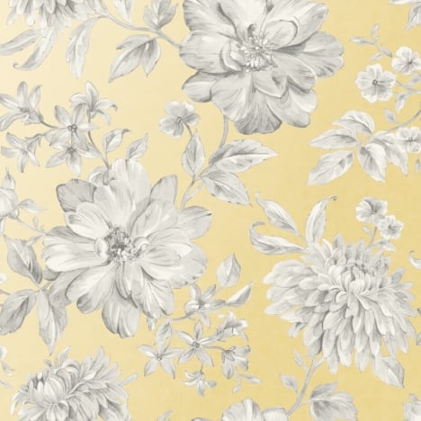 Crown Lucia Floral Yellow/Grey Metallic Wallpaper - M1550