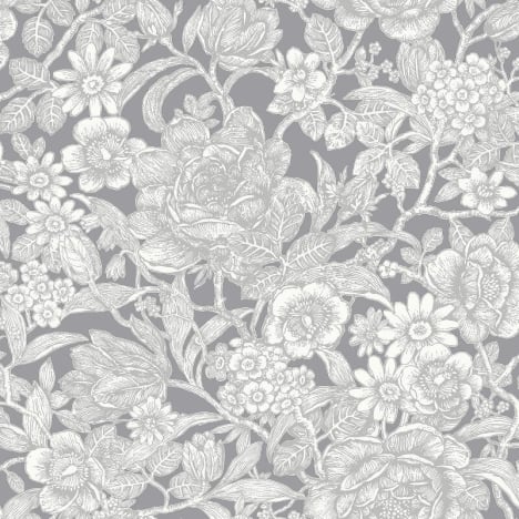 Crown Wild Hedgerow Floral Grey Wallpaper - M1188