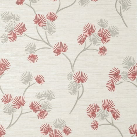 Fine Decor Kira Oriental Floral Tree Red/Grey Metallic Wallpaper - FD43311