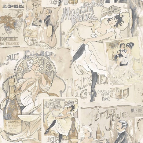 Galerie Nostalgie Moulin Rouge Champagne Posters Beige Wallpaper - G56114