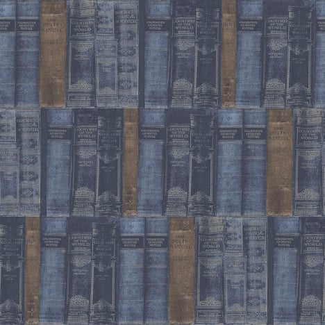 Galerie Nostalgie Library Books Blue/Gold Metallic Wallpaper - G56133