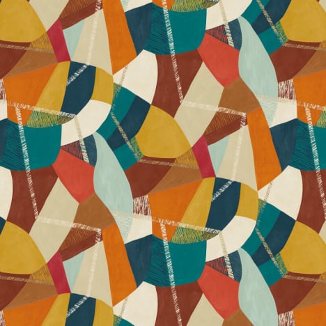 Ohpopsi Abstract Geometric Rust/Peacock Wallpaper - GRA50101W