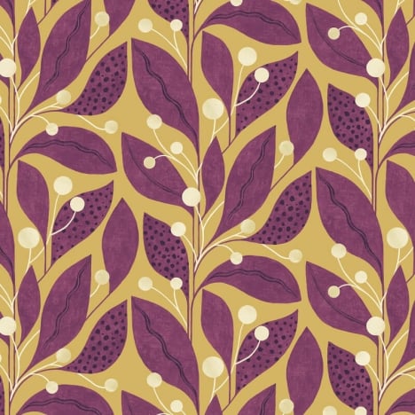 Ohpopsi Berry Dot Leaves Mulberry Wallpaper - GRA50132W