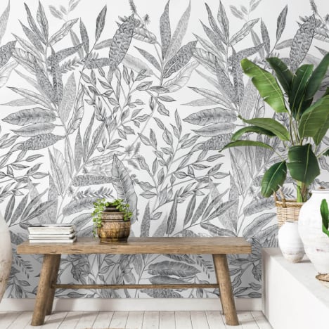 Grandeco Branca Life Size Jungle Design Mono Wallpaper Mural - JF6101