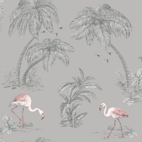 Holden Decor Flamingo Lake Grey/Coral Wallpaper - 12381