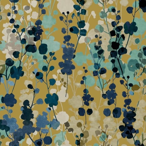 Ohpopsi Blossom Motifs Royal/Mustard Wallpaper - JRD50126W