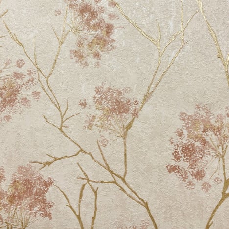Vymura Sofia Sprig Floral Blush/Gold Metallic Wallpaper - M95670