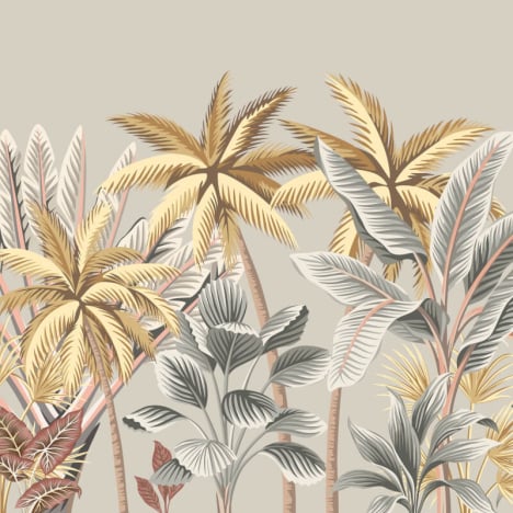 Origin Tropical Palm Trees Grey Wall Mural - MUR199