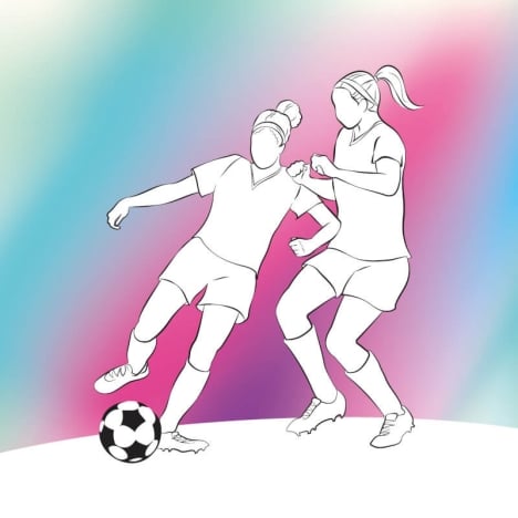 Origin Girls Playing Football Blue Wall Mural - MUR227