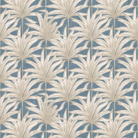 Muriva Eden Retro Leaf Blue/Natural Wallpaper - M32201