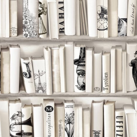 Muriva Encyclopaedia Bookcase Cream Wallpaper - E82207