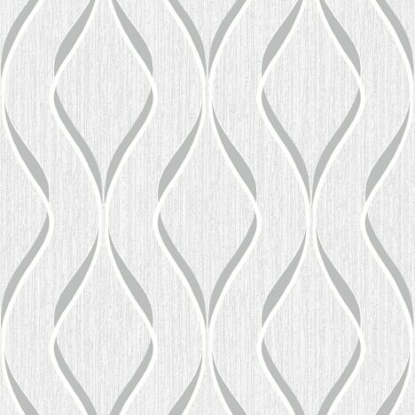 Muriva Indra Geo Wave White/Silver Metallic Wallpaper - 154111